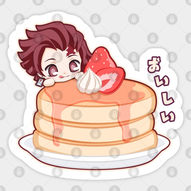 Chibi Tanjiro Pancake Kimetsu Sticker by LoShimizu